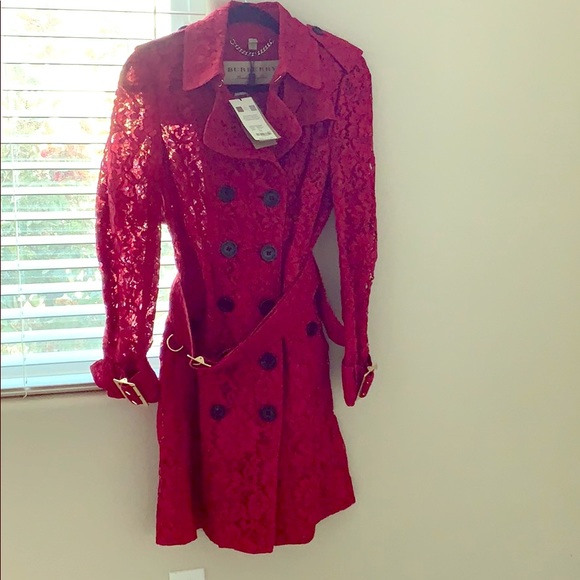 red burberry trench coat